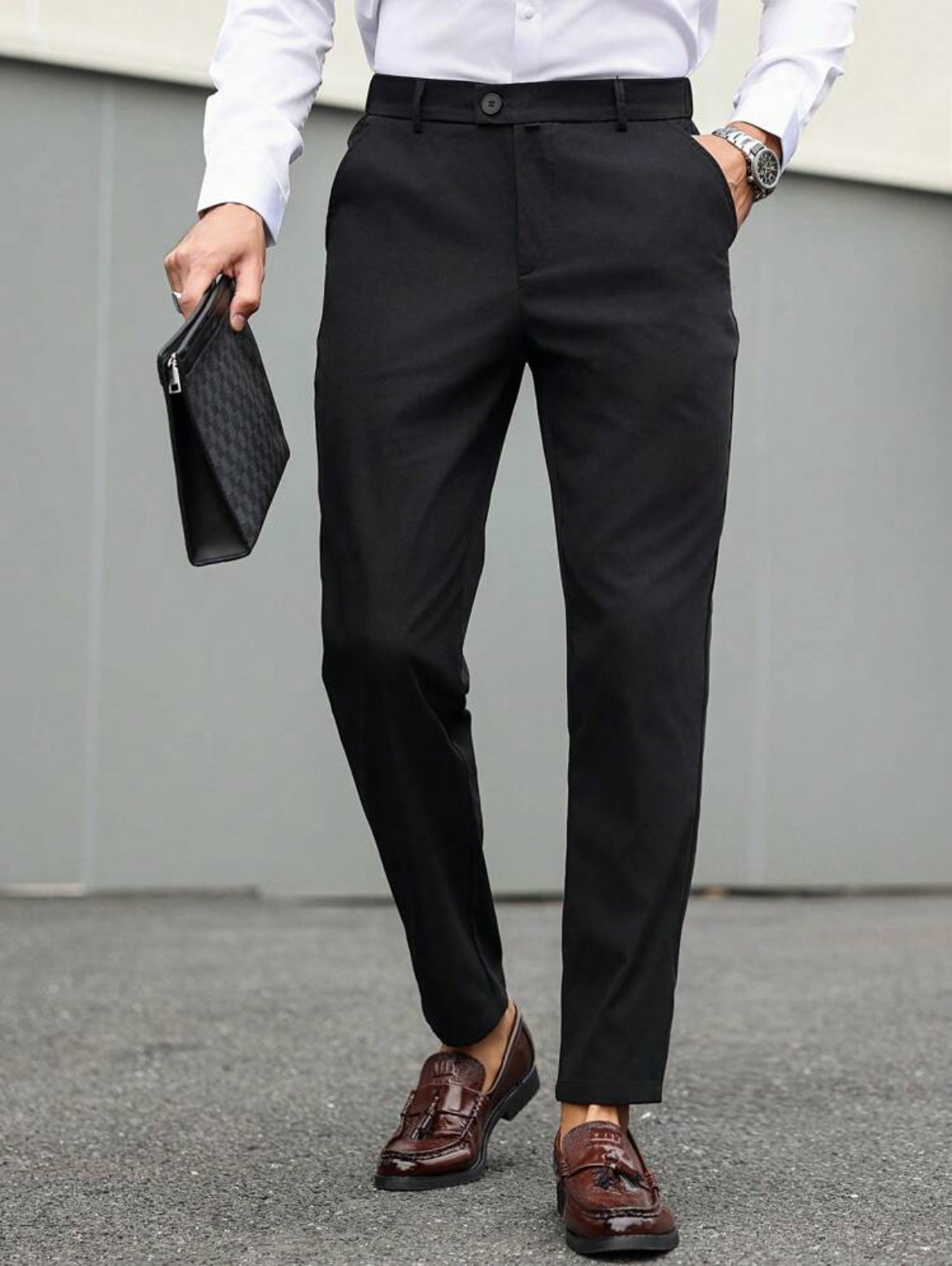 Men solid color slim fit suit pants