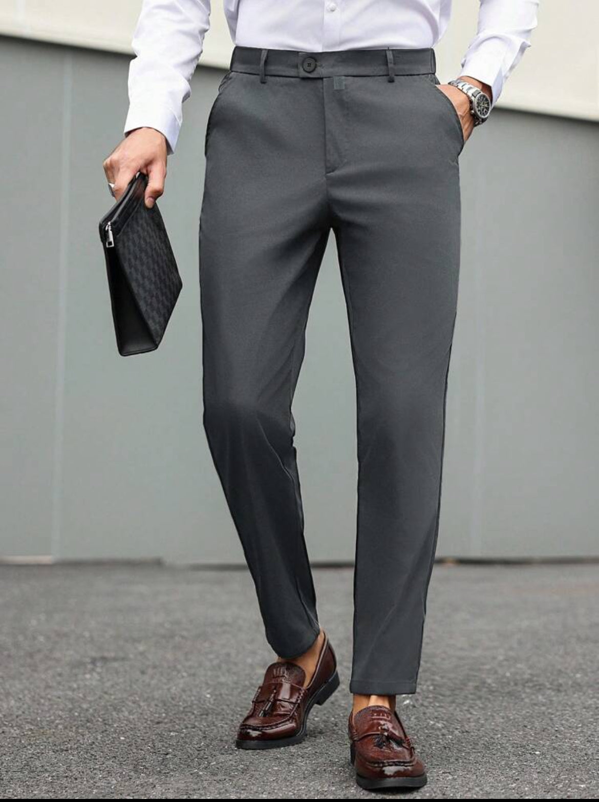 Men solid color slim fit suit pants