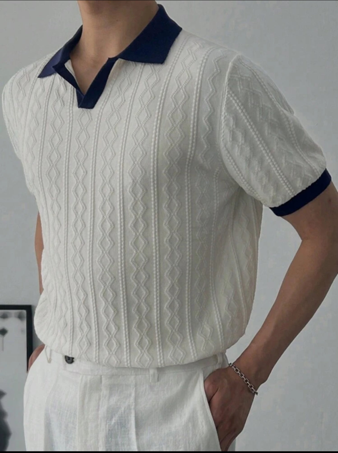 Men contrast knit sweater top tee