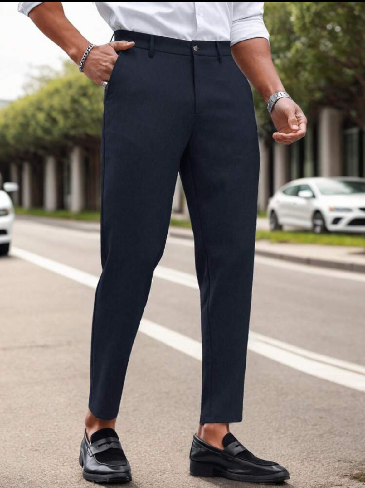 Men solid color straight slim fit suit pants