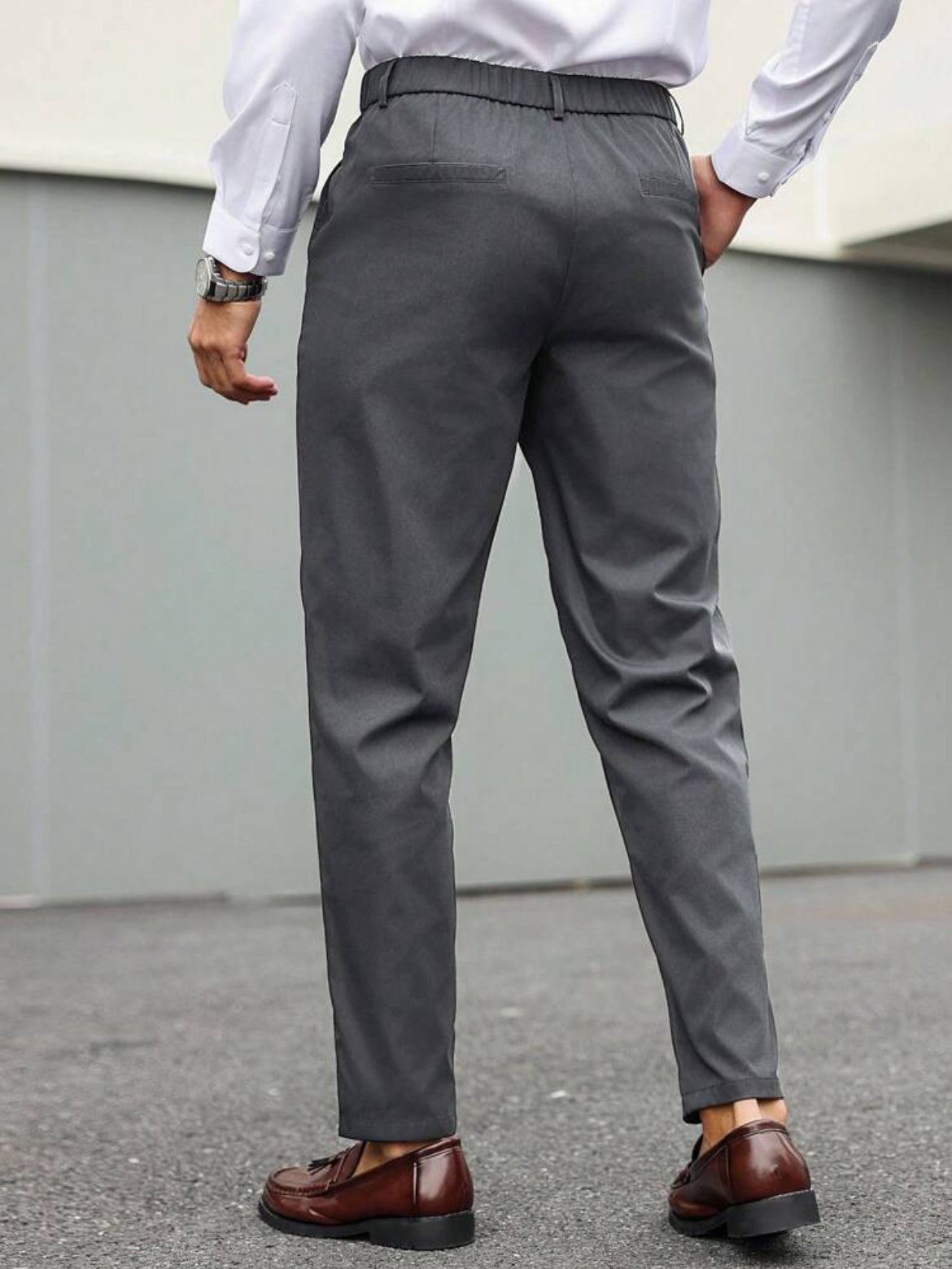 Men solid color slim fit suit pants