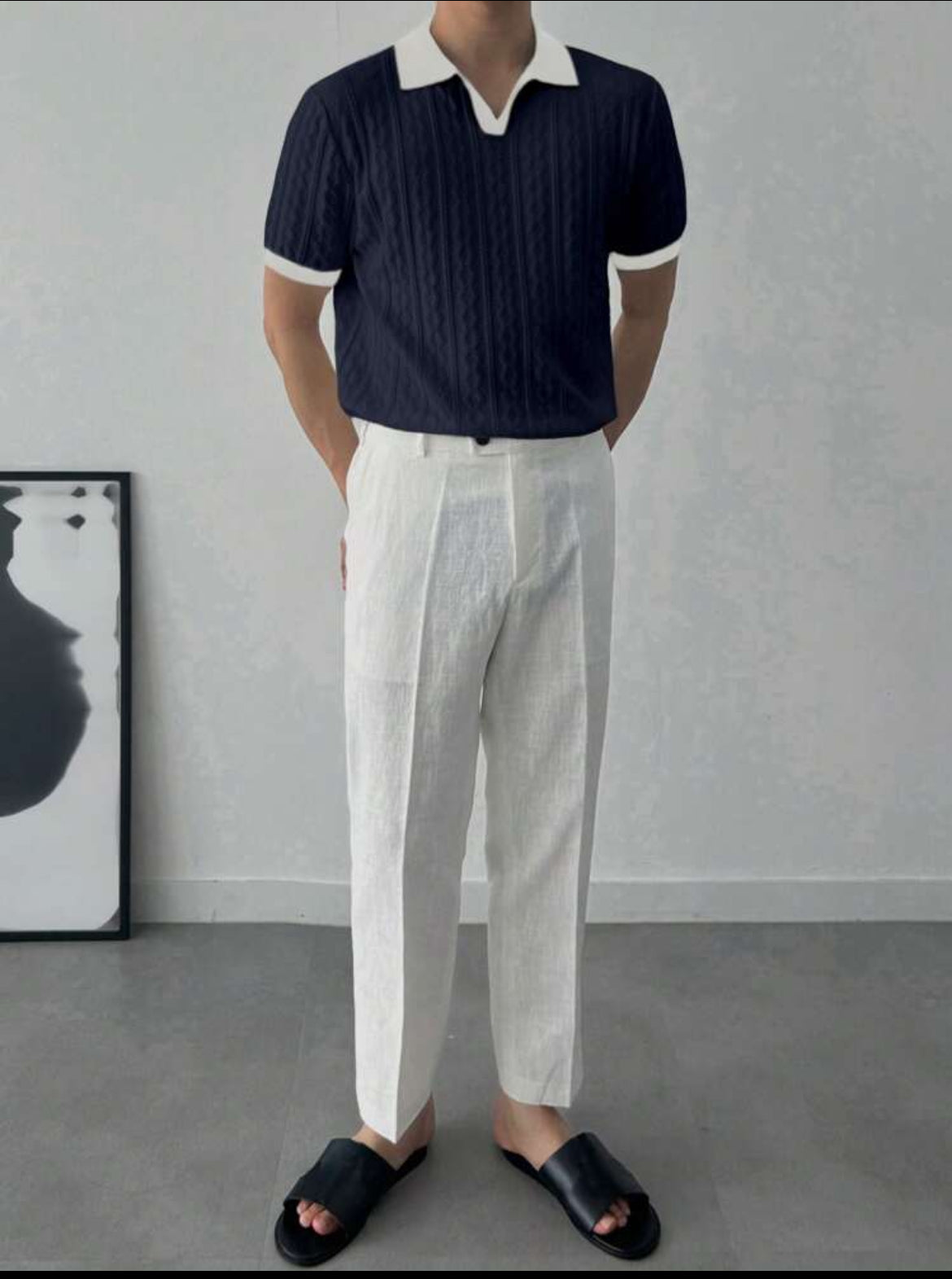 Men contrast knit sweater top tee