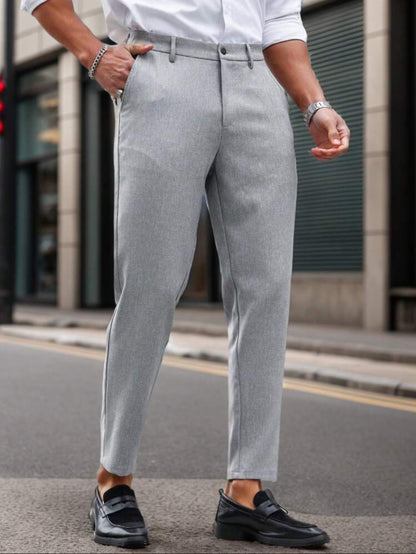 Men solid color straight slim fit suit pants