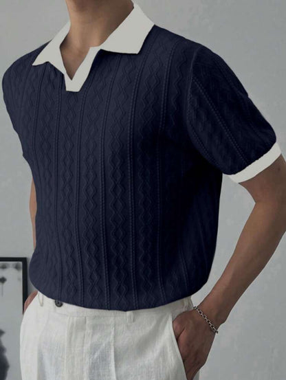 Men contrast knit sweater top tee