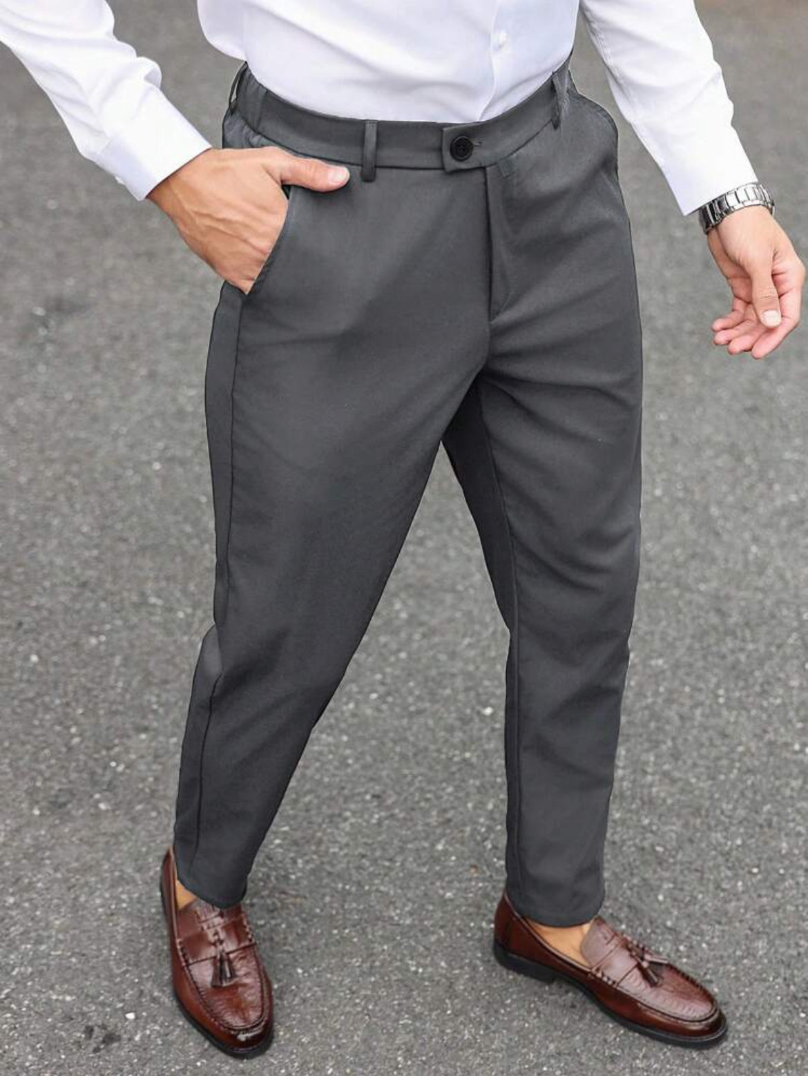 Men solid color slim fit suit pants