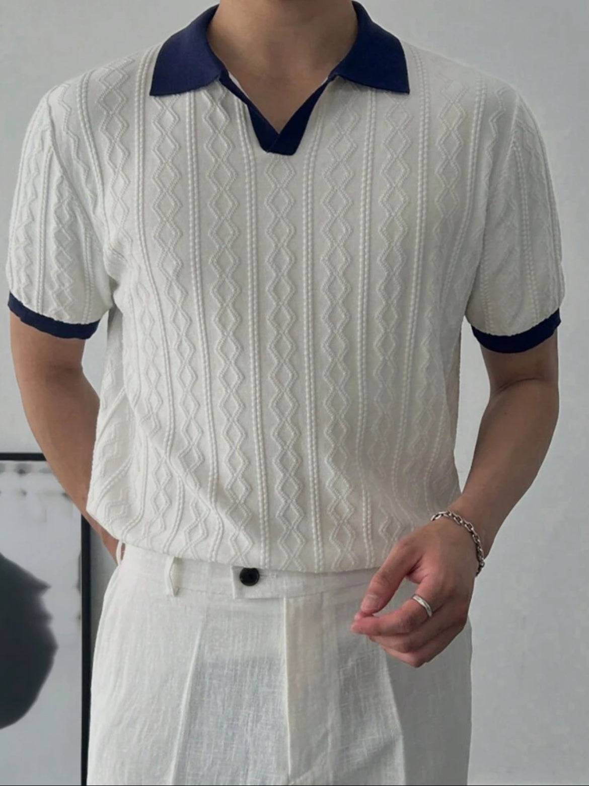 Men contrast knit sweater top tee