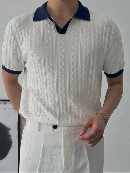 Men contrast knit sweater top tee