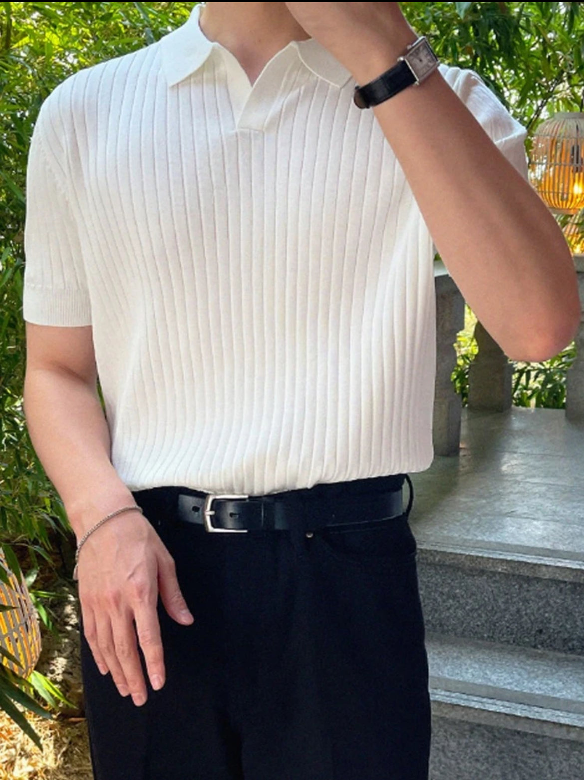 White Textured Cuban Collar Shirt