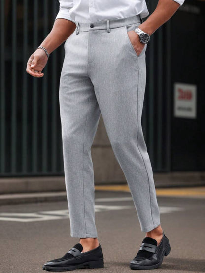 Men solid color straight slim fit suit pants