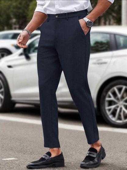 Men solid color straight slim fit suit pants