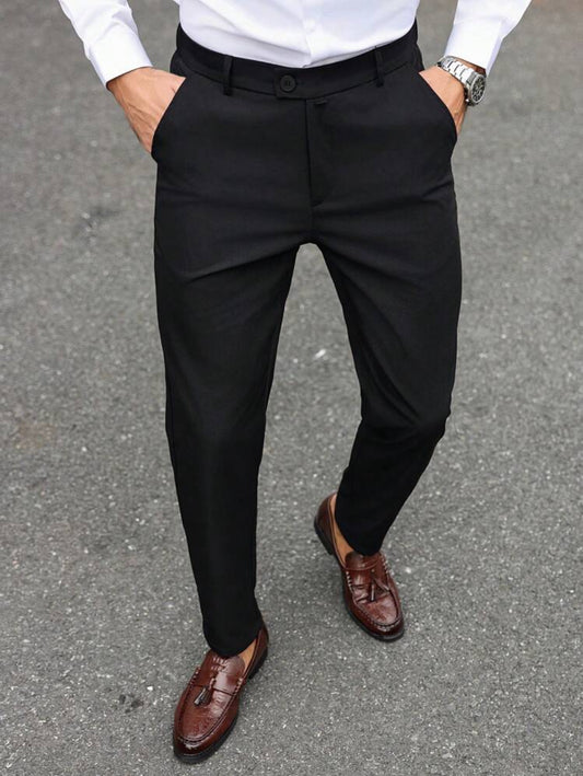 Men solid color slim fit suit pants