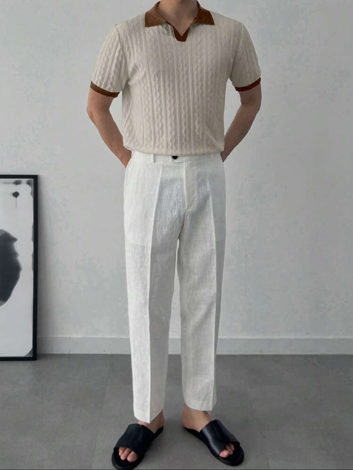 Men contrast knit sweater top tee