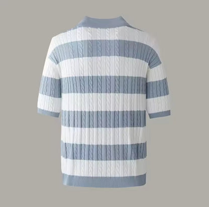 New men’s stripe splicing Knit polo Tees