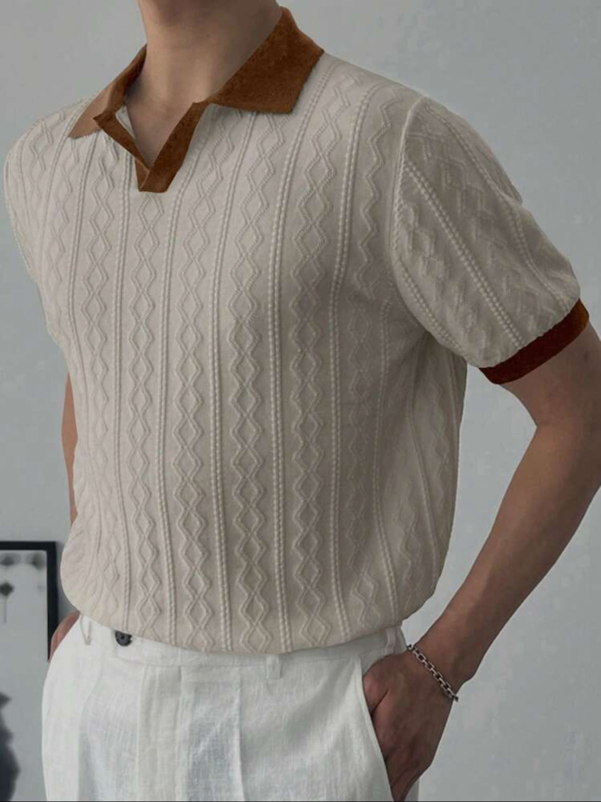 Men contrast knit sweater top tee