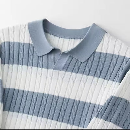 New men’s stripe splicing Knit polo Tees