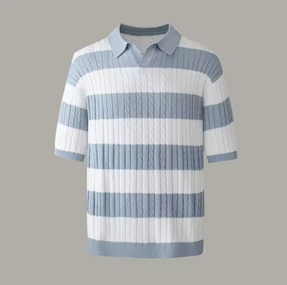 New men’s stripe splicing Knit polo Tees