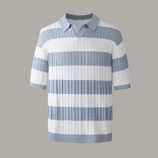 New men’s stripe splicing Knit polo Tees